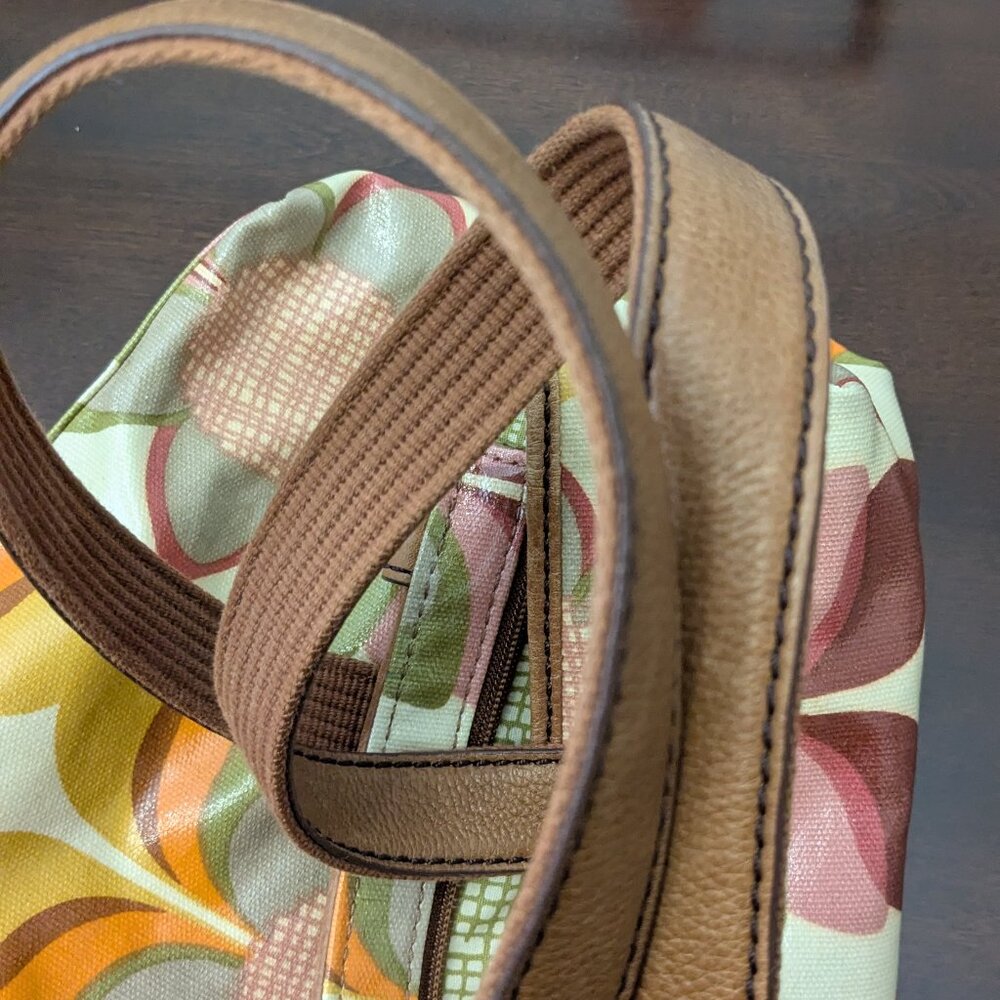 Vintage Fossil KeyPer Vibrant Floral Coated Canvas and Brown Leather Tote Should - Picture 16 of 16